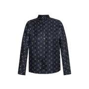 Navy Blue Paisley Print Button Fastening Mandarin Collar Long Sleeves