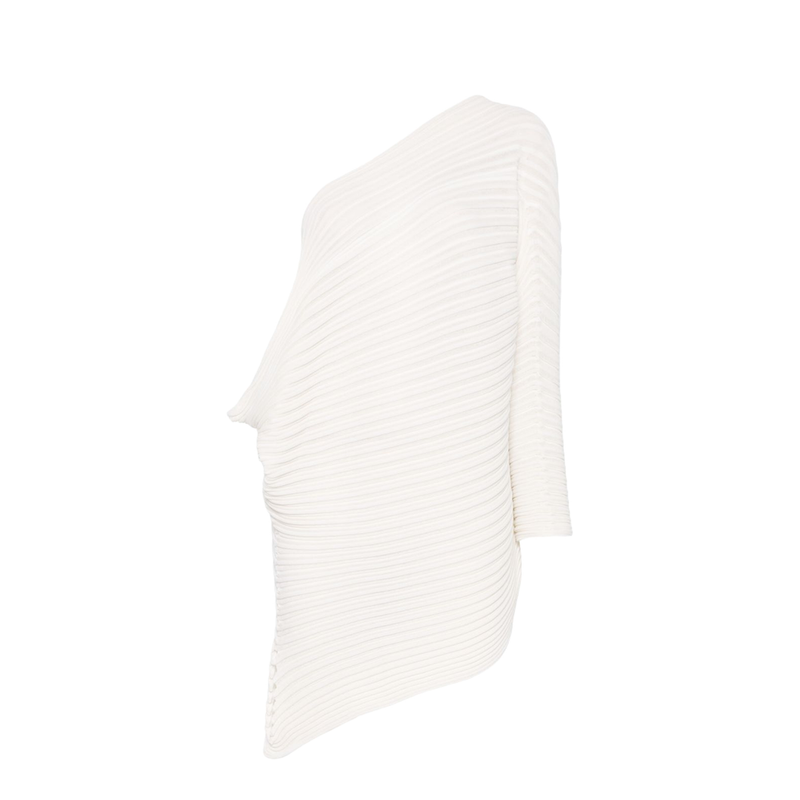 White Asymmetric Neck One-Shoulder Pleat Detailing