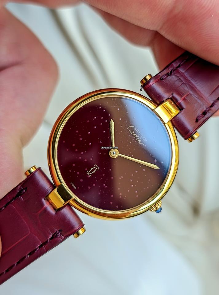 Cartier Must de Cartier Vermeil Burgundy Dial Vintage Gold Pl. 925