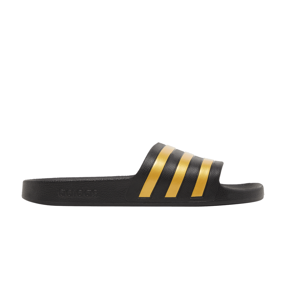 Adidas Adilette Aqua Slides Black Gold Metallic