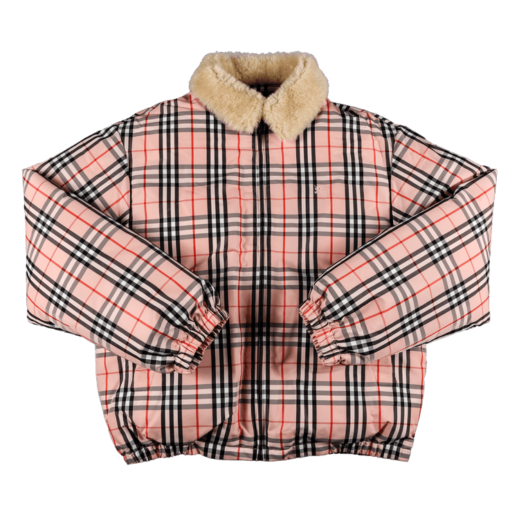 Supreme x Burberry Shearling Collar Down Puffer Jacket Pink