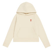 Ami Paris Ami De Coeur Embroidered Logo Hoodie Off White/Red