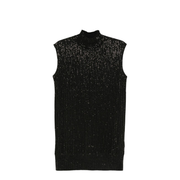 Plain-knit Virgin Wool-blend Sleeveless Dress with All-over Rhinestones