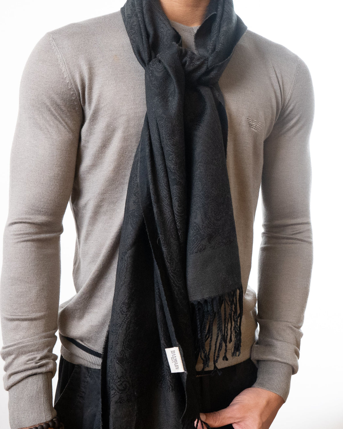 Balmain Grey and Black Scarf (One Size)