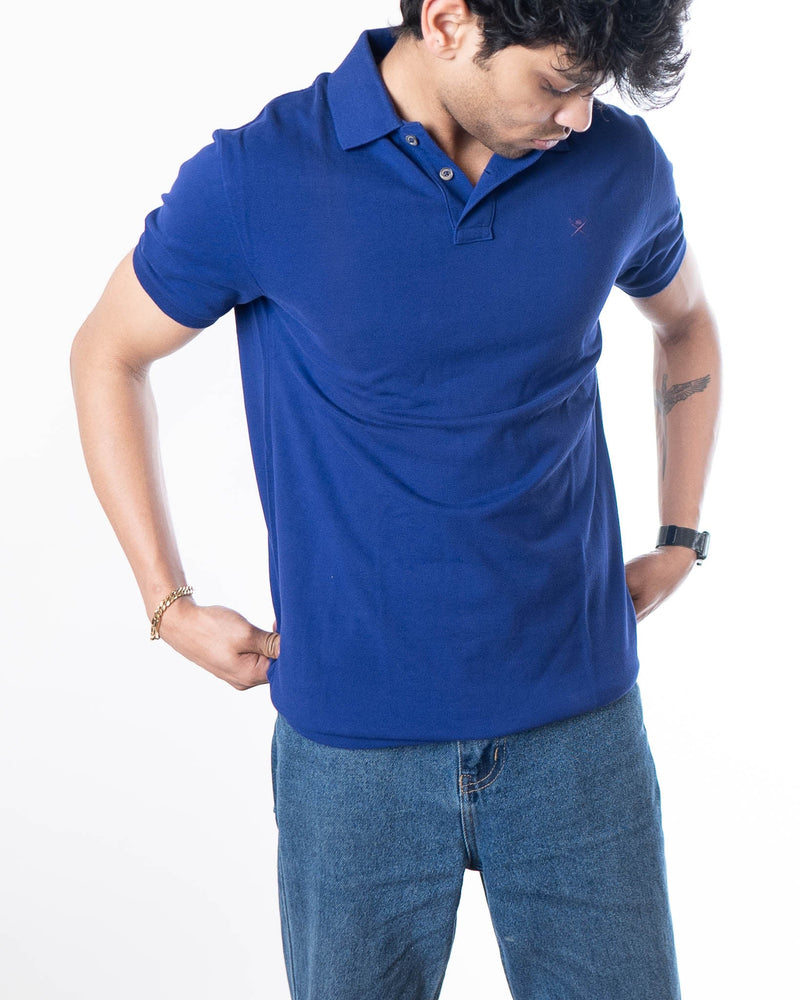 Hackett Indigo Logo Embroidered Solid Polo T-Shirt (S)