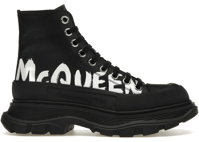 Alexander Mcqueen Tread Slick Boot Polyfaille Graffiti Black White (Women'S)