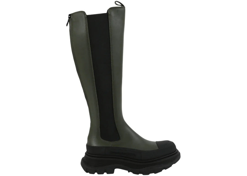Alexander Mcqueen Tread Slick Knee High Boots Khaki Black (Women'S)