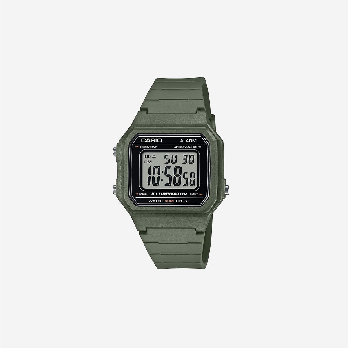 Casio Illuminator W-217H-5AV Green Resin Strap Alarm Chronograph Digital Watch