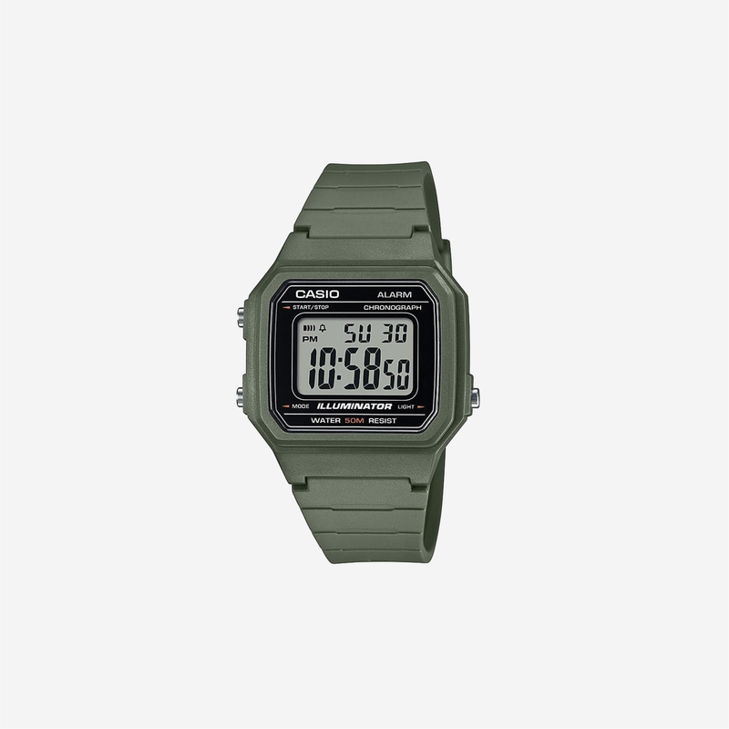 Casio Illuminator W-217H-5AV Green Resin Strap Alarm Chronograph Digital Watch