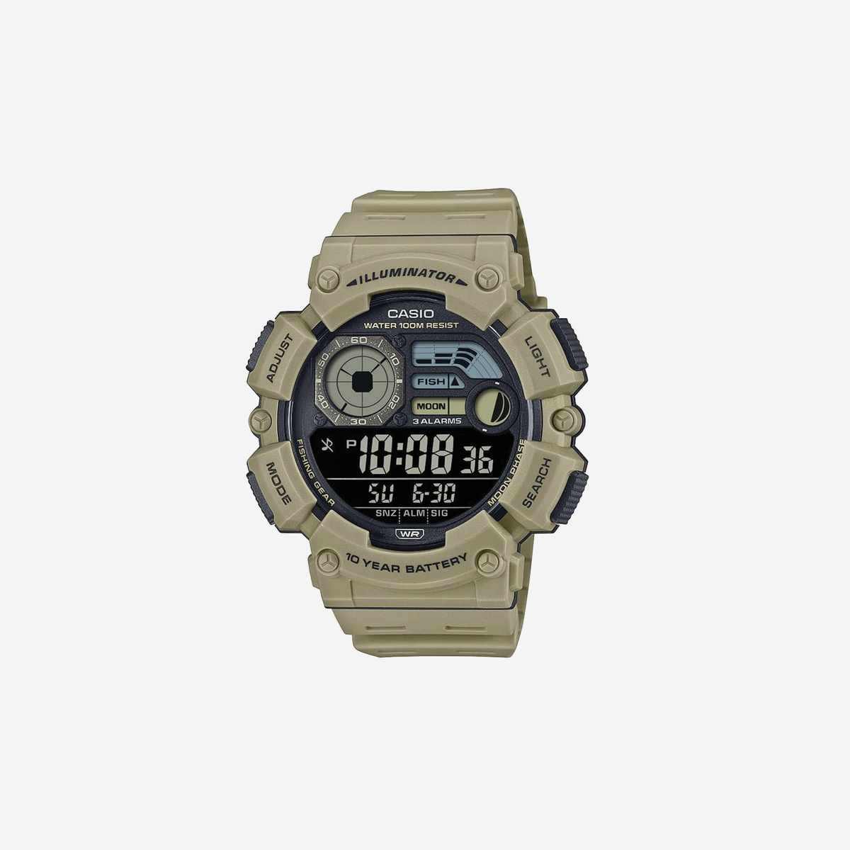 Casio WS1500H Series / Digital Watch / 100M WR / Dual Time / Countdown Timer / LED Light / Moon Phase / Fishing Mode / Auto Calendar / Multi Alarms / 1/100 SEC Stopwatch