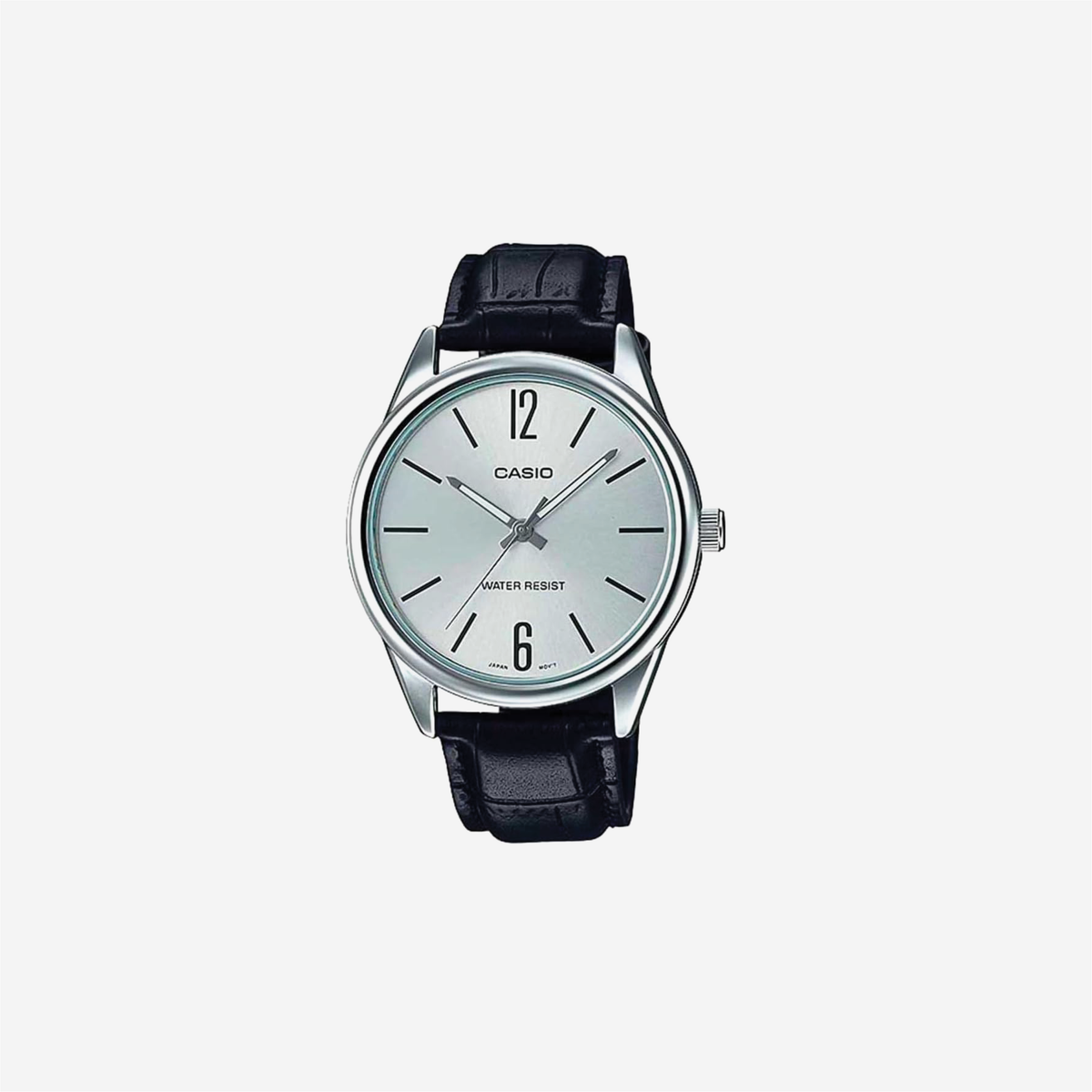 Casio #MTP-V005L-7B Standard Analog Black Leather Band Silver Dial Watch