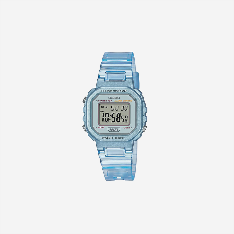 Casio Illuminator Alarm Chronograph Clear Blue Digital Watch LA-20WHS-2A