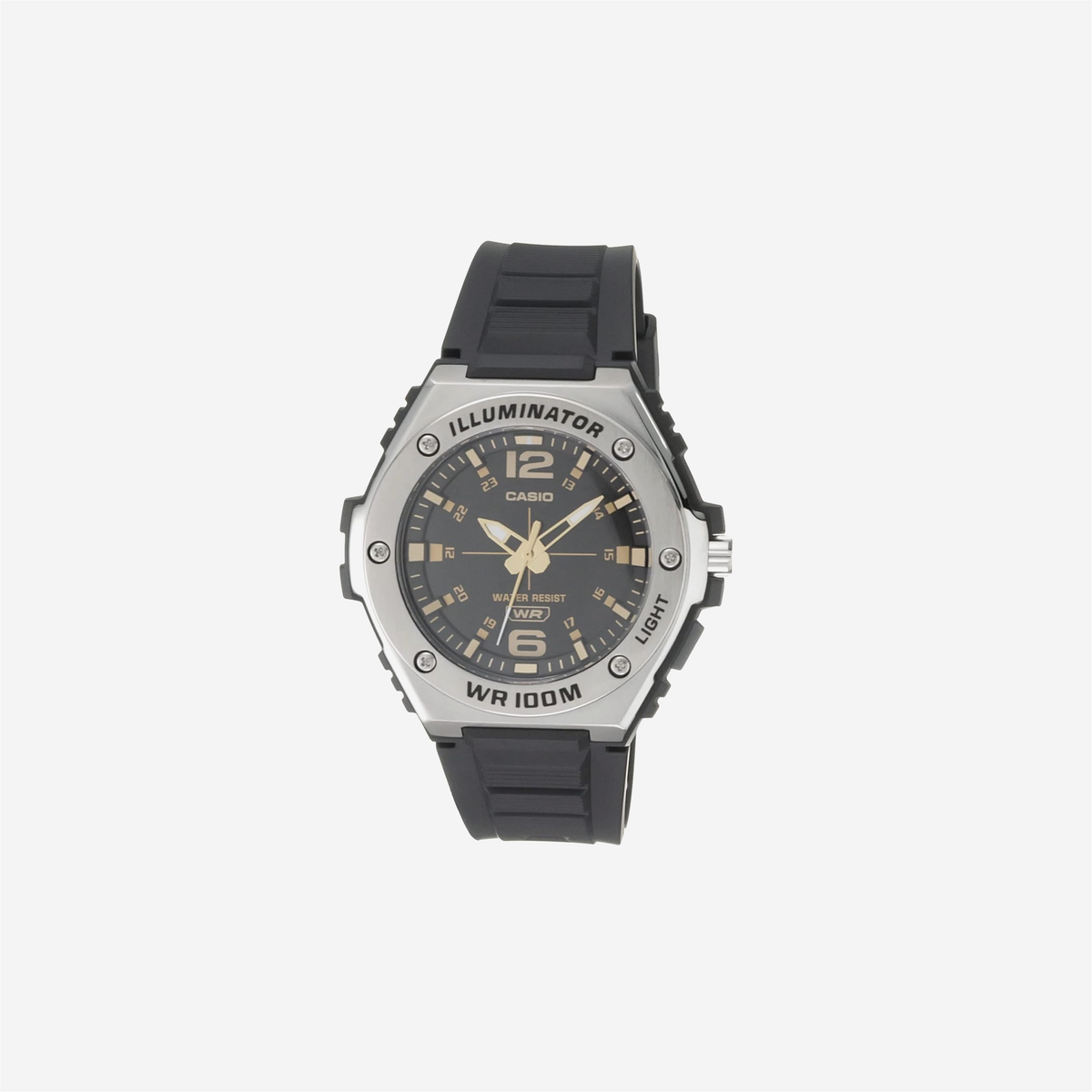 Casio Illuminator Quartz Sport Watch with Black Resin Strap Heavy Duty Metal Bezel Model: MWA100H-1A2V Silver-Tone