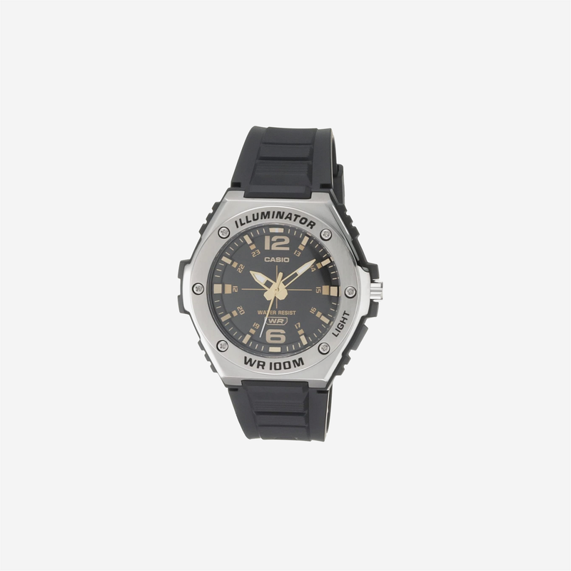 Casio Illuminator Quartz Sport Watch with Black Resin Strap Heavy Duty Metal Bezel Model: MWA100H-1A2V Silver-Tone