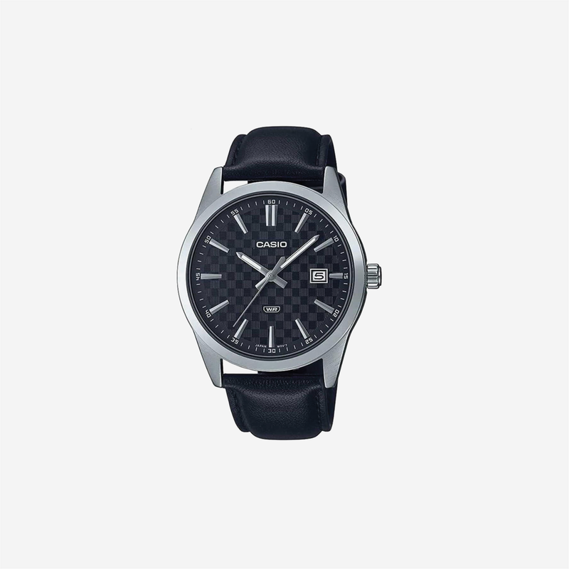 Casio MTP-VD03L-1A Standard Black Leather Band Black Dial 3-Hand Analog Watch