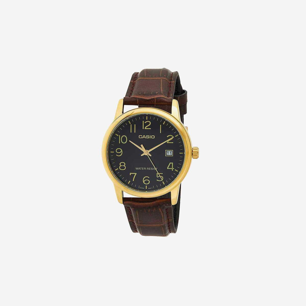 Casio V002GL-1BUDF Brown Leather Strap Black Dial Analog Quartz Watch