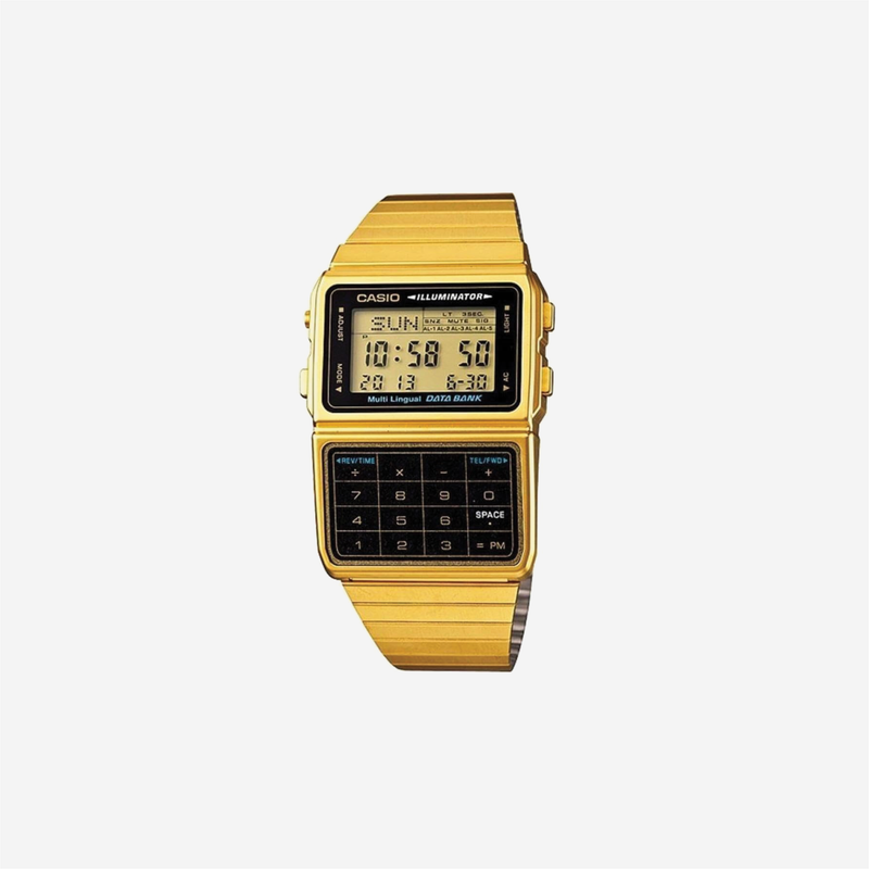 Casio DBC611G-1D Gold Tone 25 Memory Calculator Databank Watch