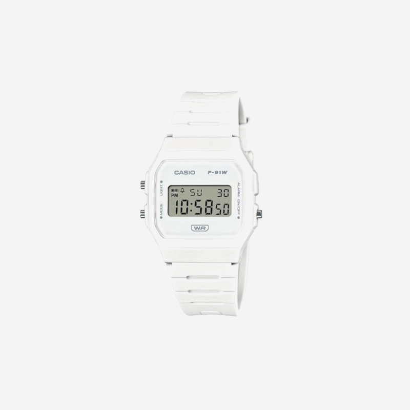 Casio F-91WB Series / Digital Watch / White / Bio-Based Resin Band / LED Backlight / Stopwatch / Daily Alarm / Auto Calendar / 12/24 Hour Format / Water Resistant