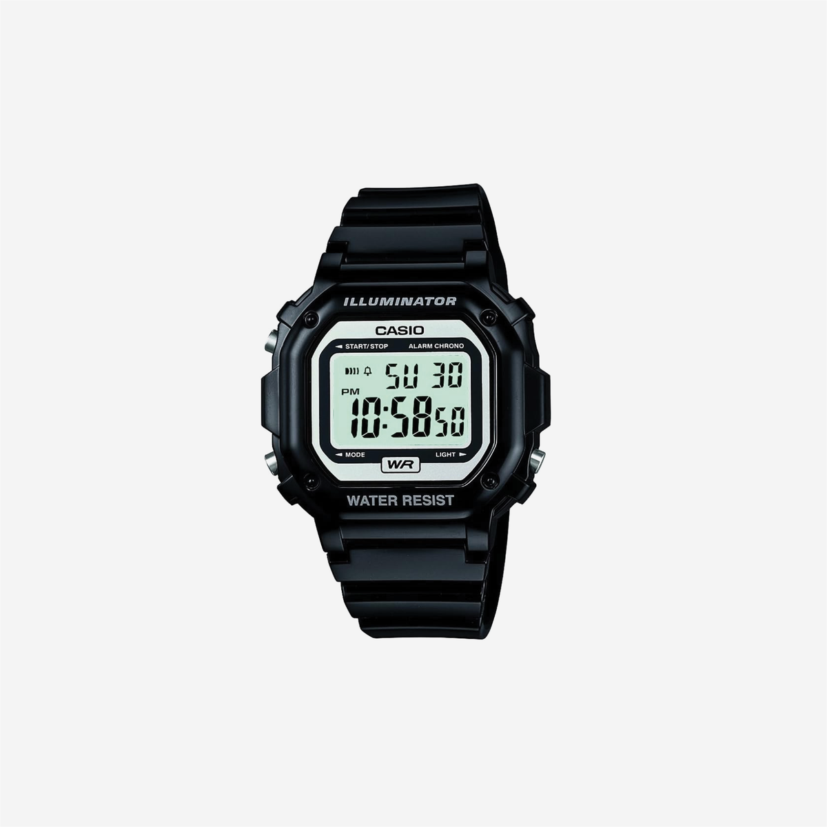 Casio F108WH Illuminator Series Water Resistant LED Light 1-100 SEC Stopwatch Date Day Display Daily Alarm 7 Year Battery Digital Watch