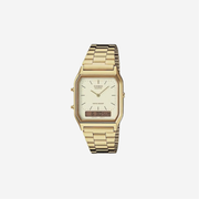 Casio AQ230GA-9D Analog Digital Dual Time Gold Tone Metal Band Watch