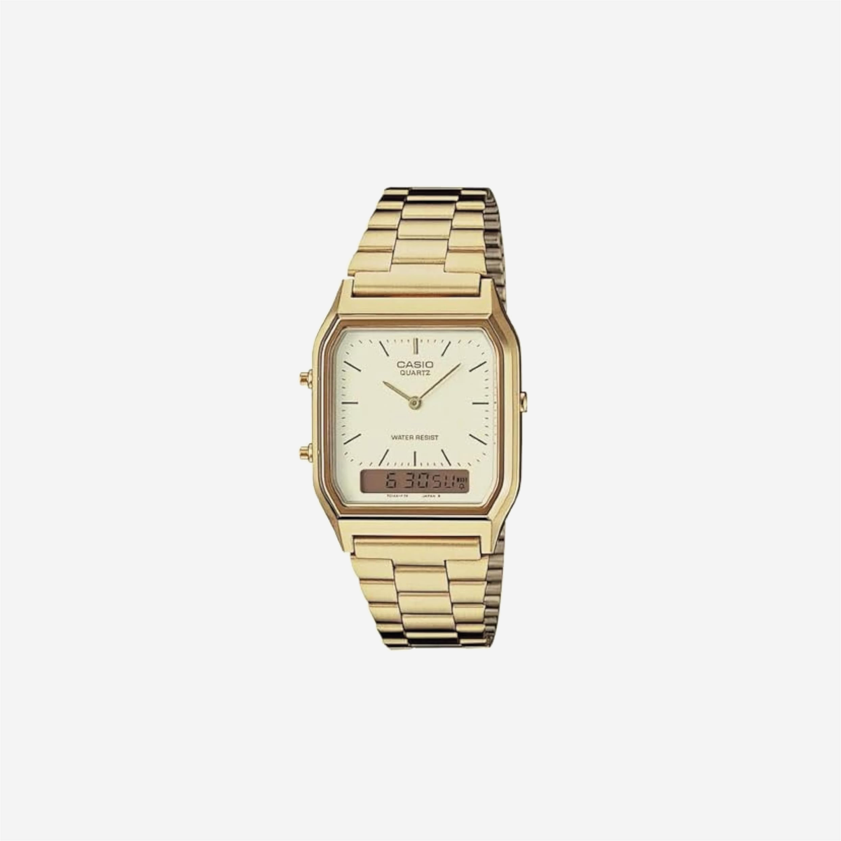 Casio AQ230GA-9D Analog Digital Dual Time Gold Tone Metal Band Watch