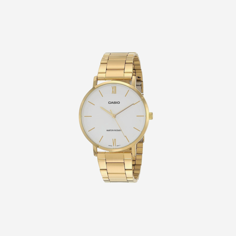 Casio MTP-VT01G-7B Gold Tone Stainless Steel Minimalistic White Dial Analog Watch