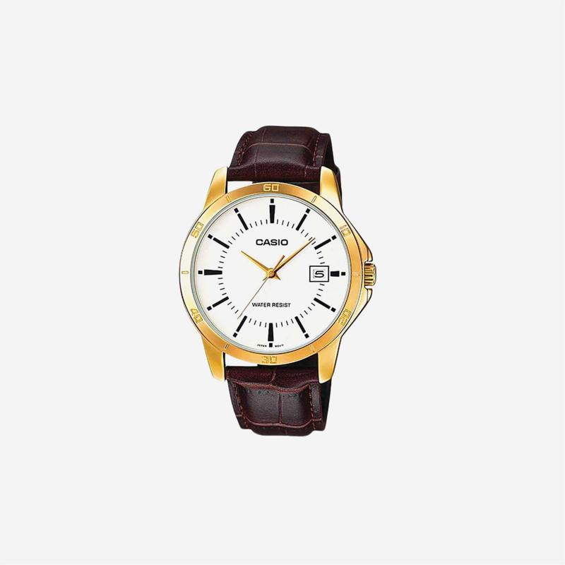 Casio MTP-V004G-7 White Dial Brown Leather Strap Analogue Quartz Watch