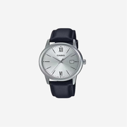 Casio MTP-V002L-7B3 Standard Analog Black Leather Band Silver Dial Date Watch