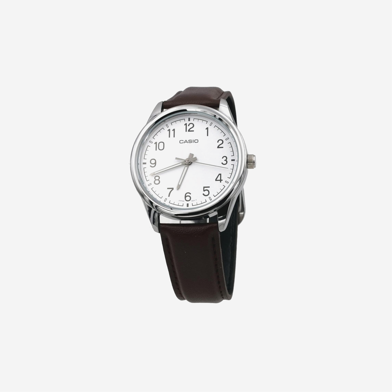 Casio MTP-V005L-7B4 Brown Leather Band White Numbers Dial Casual Analog Watch
