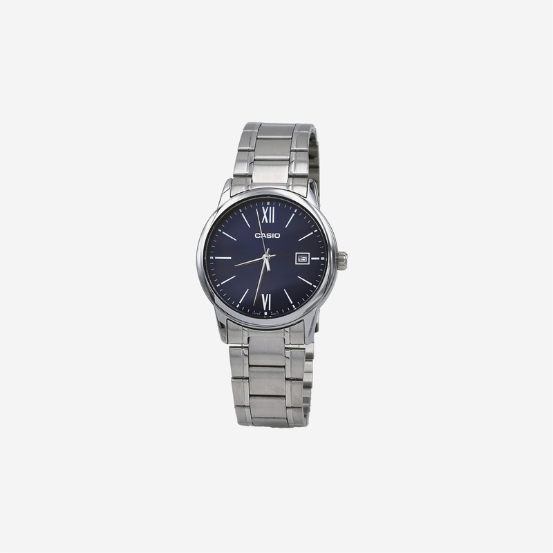 Casio MTP-V002D-2B3 Standard Analog Stainless Steel Date Roman Blue Dial Watch