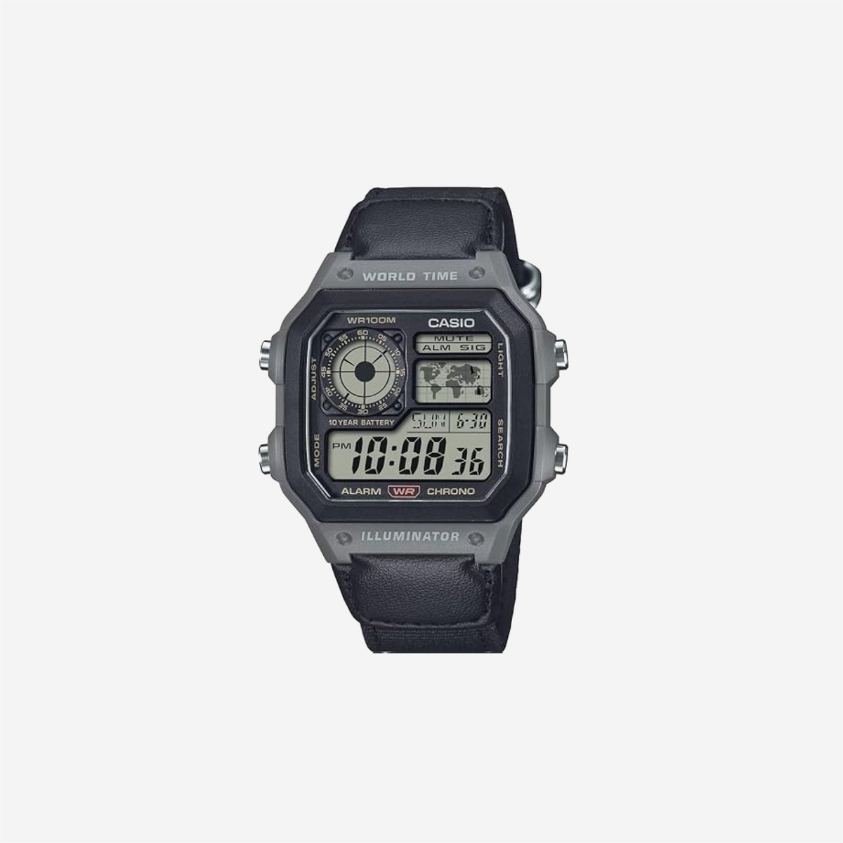 Casio AE1200 Series Black/Green LED Illuminator World Time