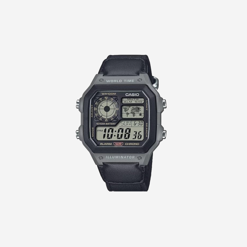 Casio AE1200 Series Black/Green LED Illuminator World Time