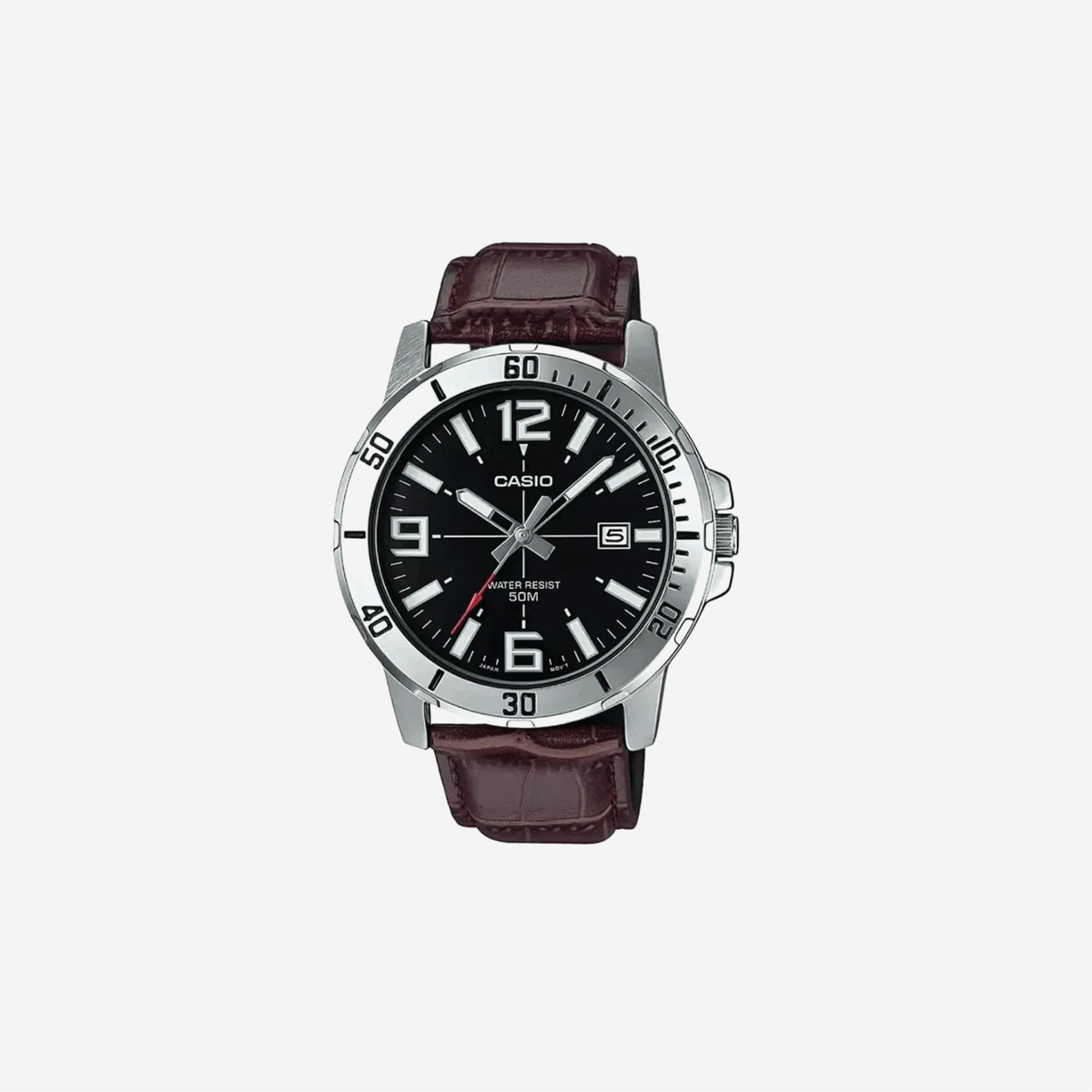 Casio MTP-VD01L-1BVUDF Black Dial Brown Leather Strap Watch