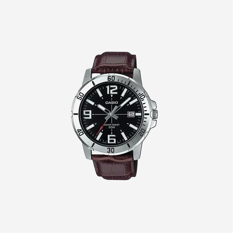 Casio MTP-VD01L-1BVUDF Black Dial Brown Leather Strap Watch