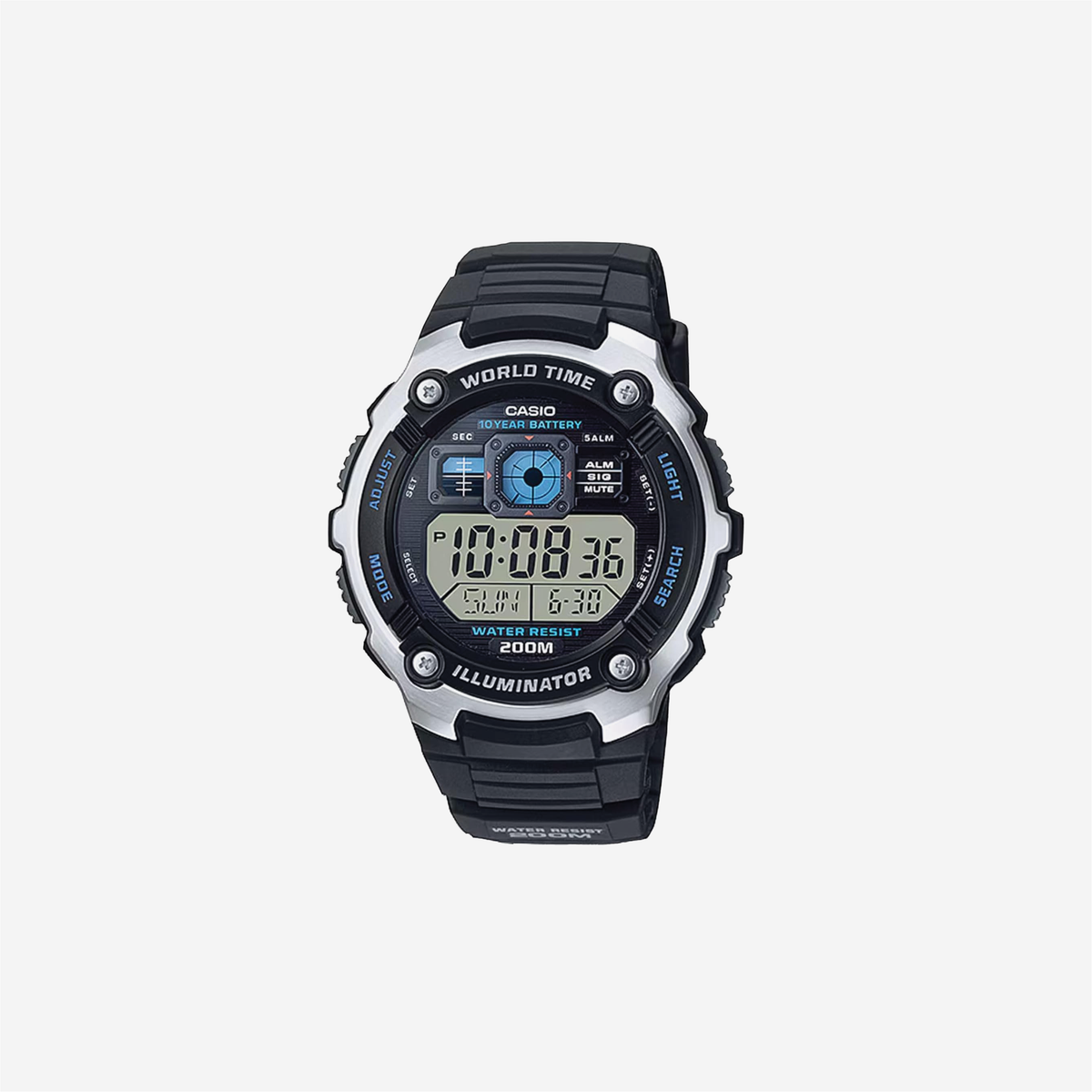 Casio AE-2000W-1AVCF AE2000W-1AV Silver-Tone and Black Multi-Functional Digital Sport Watch