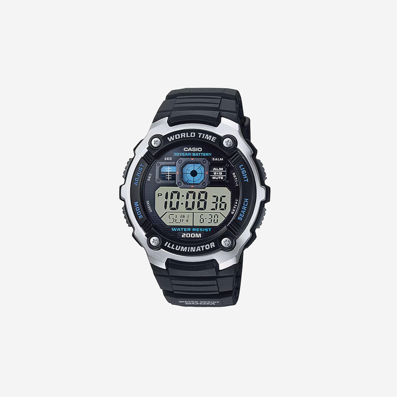 Casio AE-2000W-1AVCF AE2000W-1AV Silver-Tone and Black Multi-Functional Digital Sport Watch