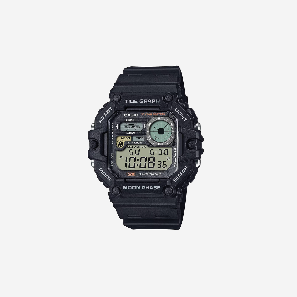 Casio Illuminator WS-1700H-1AV Black Resin Strap Tide Graph Moon Phase 10-Year Battery Digital Watch