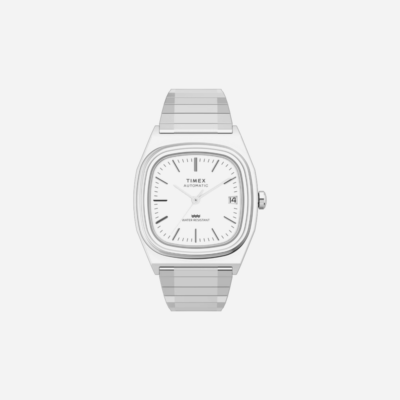 Timex Automatic 1983 E Line Reissue Silver Tone Dial Expansion Band Stainless Steel Watch