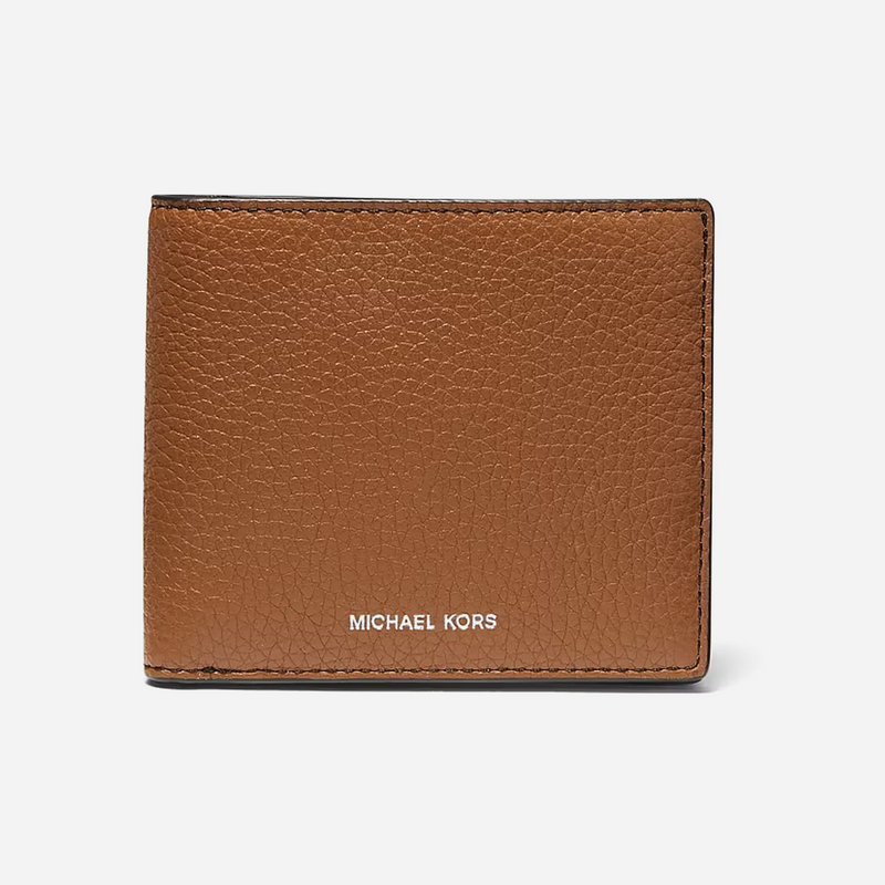 Michael Kors Hudson Pebbled Leather Billfold Wallet Brown