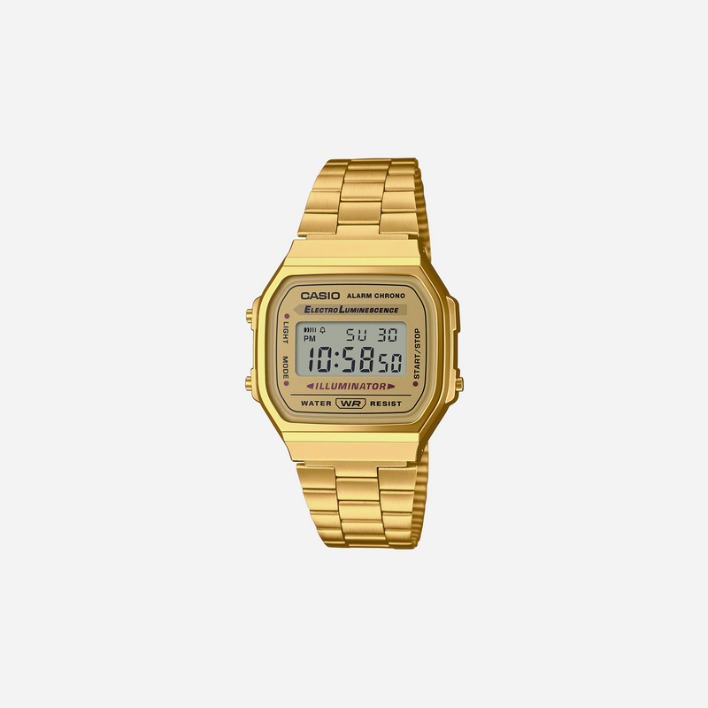 Casio Vintage A168WG-9 Quartz Gold Dial Digital Retro Style Stainless Steel Watch