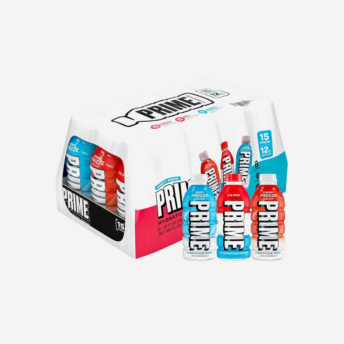Prime Hydration Variety Pack, Berry Freeze, Cherry Freeze & Ice Pop Sports Drinks