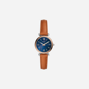 Fossil Carlie Mini Three-Hand Blue Mother-Of-Pearl DIal Tan Leather Watch