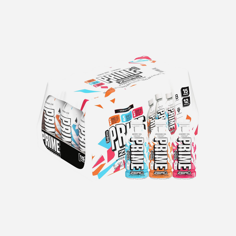 Prime Zero Variety Pack, Berry Ice, Cherry Ice & Orange Ice Sugar Free Sports Drinks