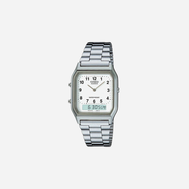 Casio Vintage AQ-230A-7BMQ Quartz White Dial Analog Stainless Steel Watch