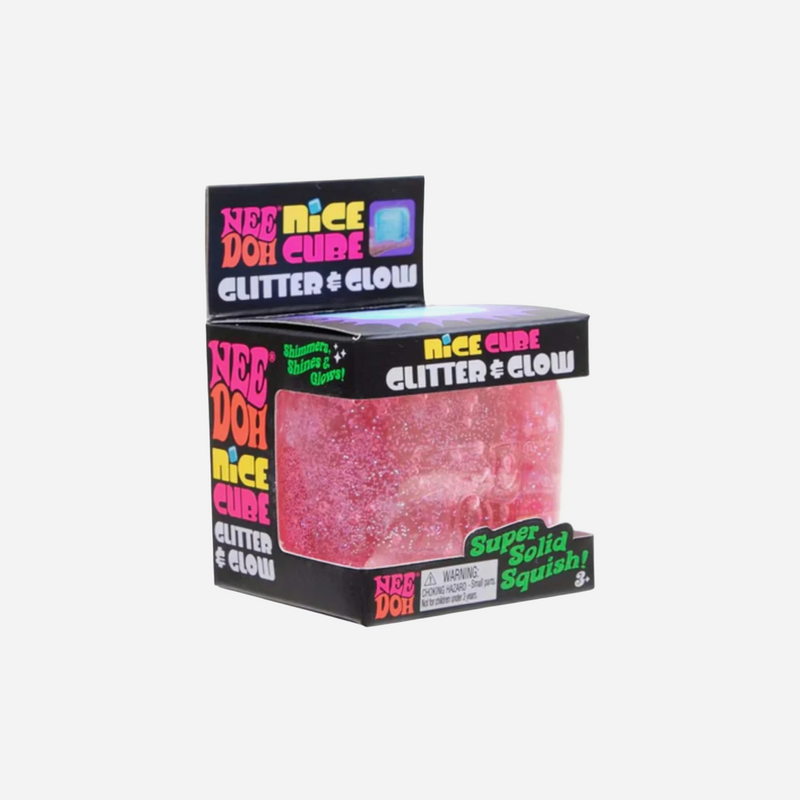 NeeDoh Nice Cube Glitter and Glow Squishy Fidget Toy Pink