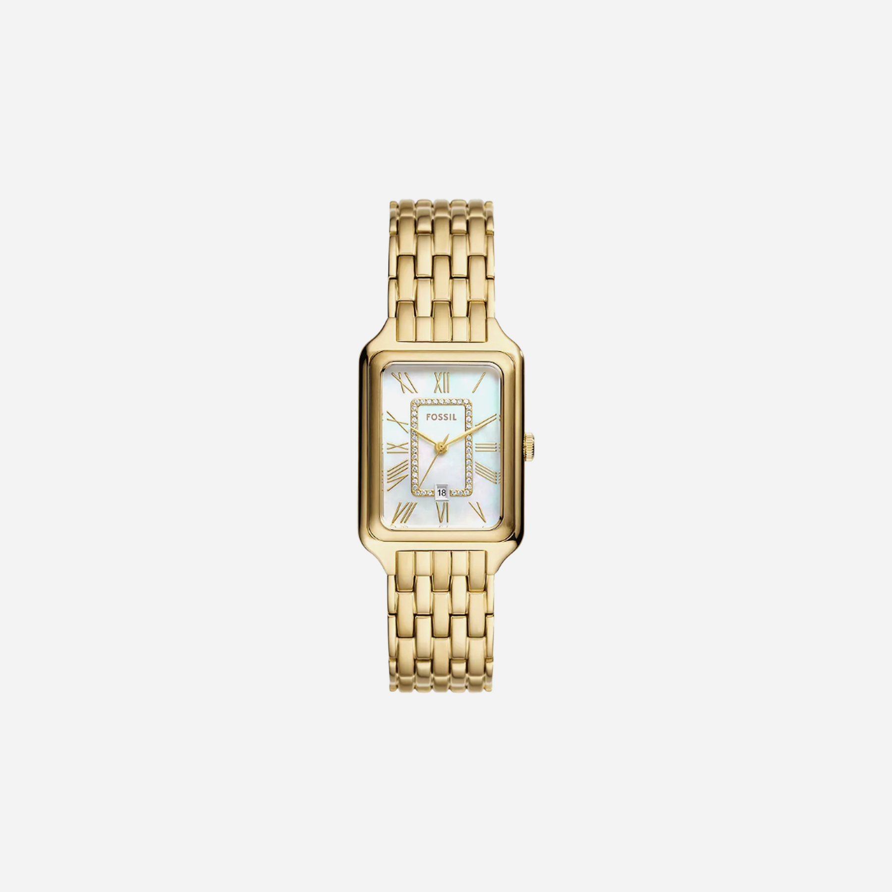 Fossil Raquel Three-Hand Date White Mother-Of-Pearl Dial Gold-Tone Stainless Steel Watch