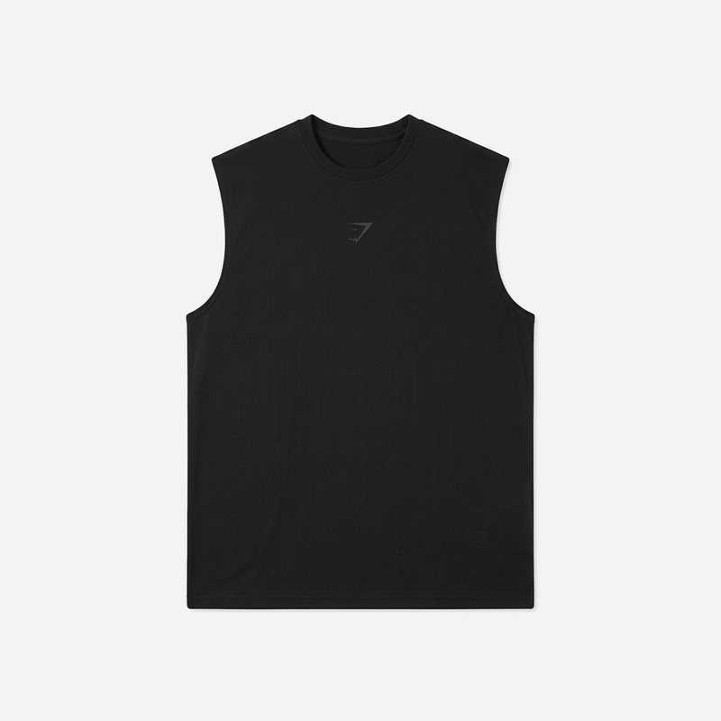 Gymshark Power Cut Off Tank Black/Asphalt Grey Oversized Fit