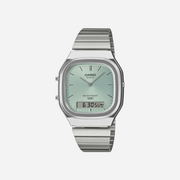 Casio Vintage AQ-240E-2A Light Blue Dial Analog Digital Stainless Steel Watch with Dual Time D429