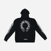Chrome Hearts Horse shoe Floral Cross Sleeve Zip Up Hoodie Black White
