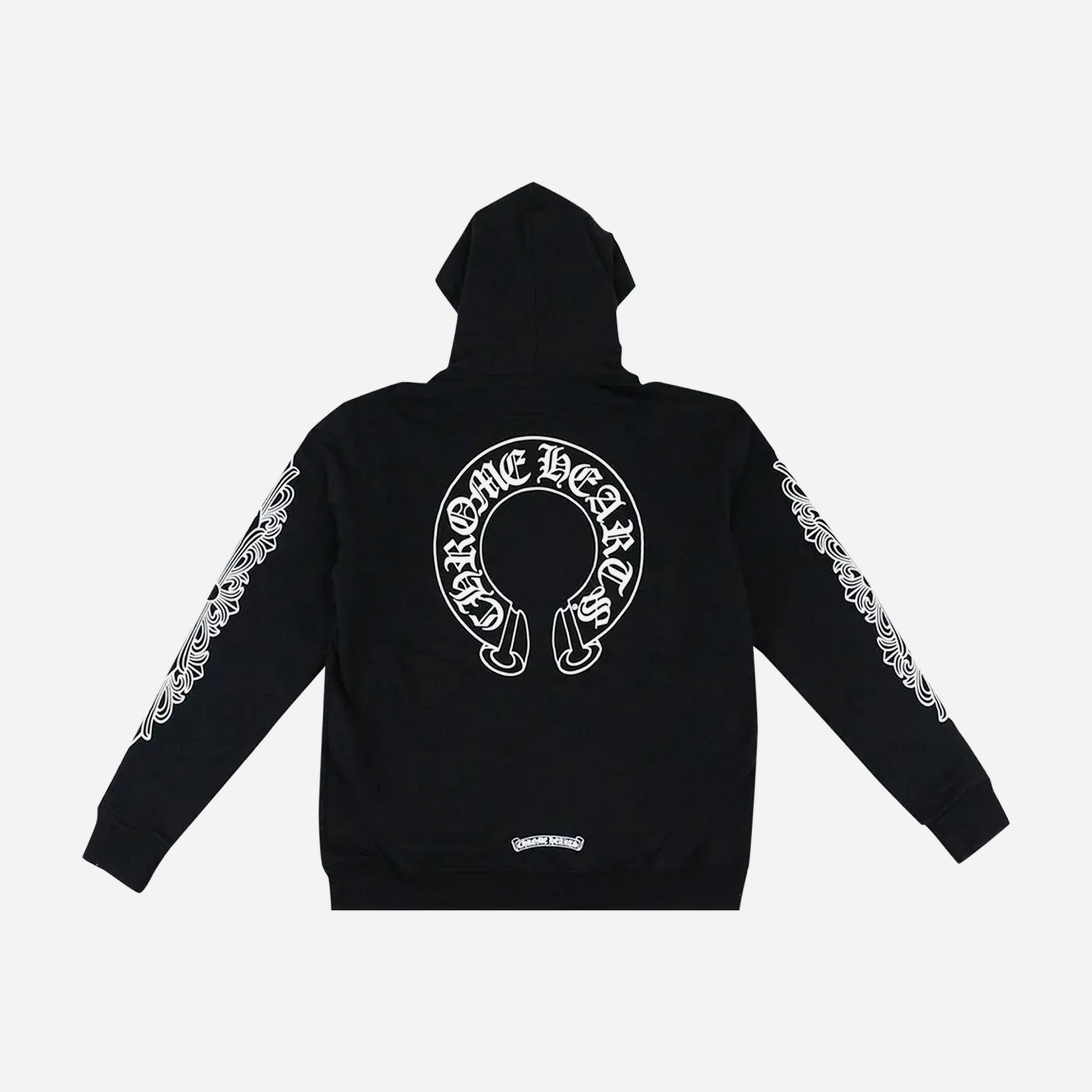 Chrome Hearts Horse shoe Floral Cross Sleeve Zip Up Hoodie Black White